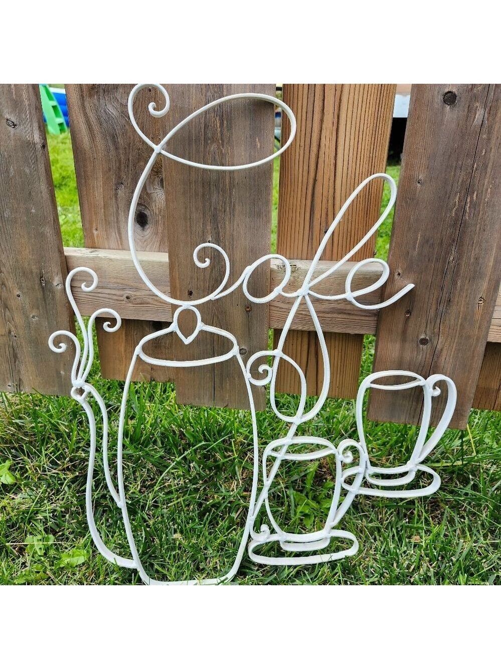 VINTAGE WROUGHT IRON "CAFE" Sign Large White Paint Tea Party Whimsical